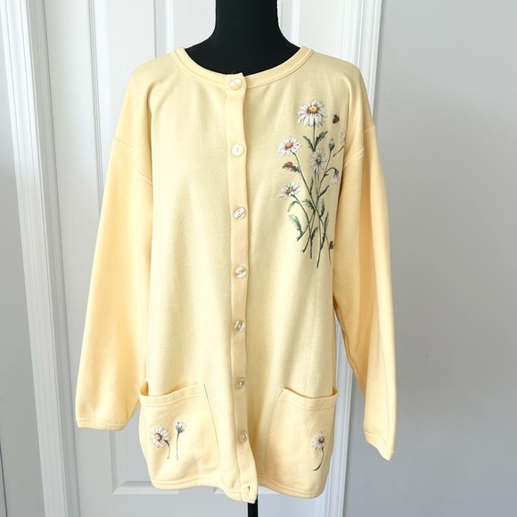 Vintage Y2K Thunderbird Floral Print Soft Fleece Lining  Long Length Cardigan - Picture 1 of 16